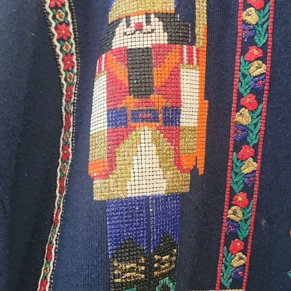 Navy Blue Christmas Sweater with Red Accents - Picture 4 of 8